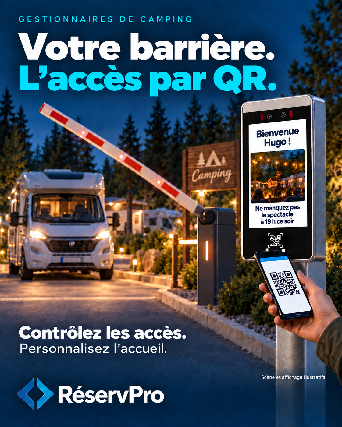 Your gate. QR code access. Control entry and personalize arrivals — illustrative scene.